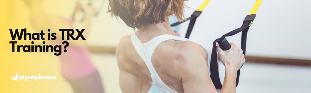TRX core plank exercise in a home gym setup