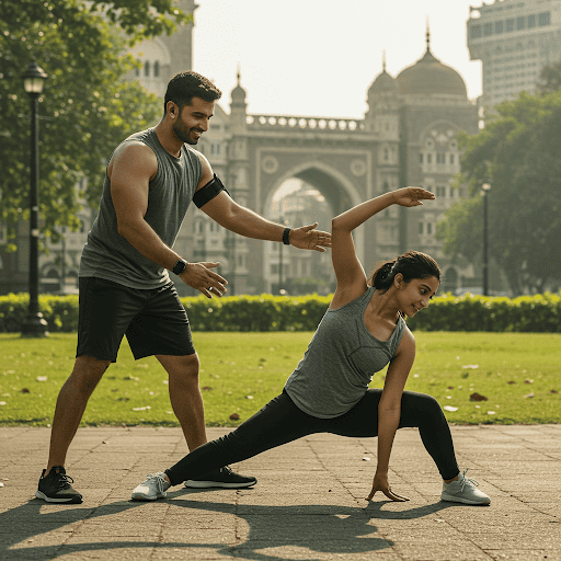Personal trainer assisting client in Mumbai