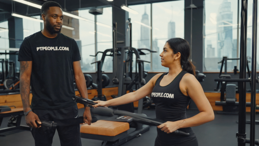 Personal trainer coaching client in NYC studio