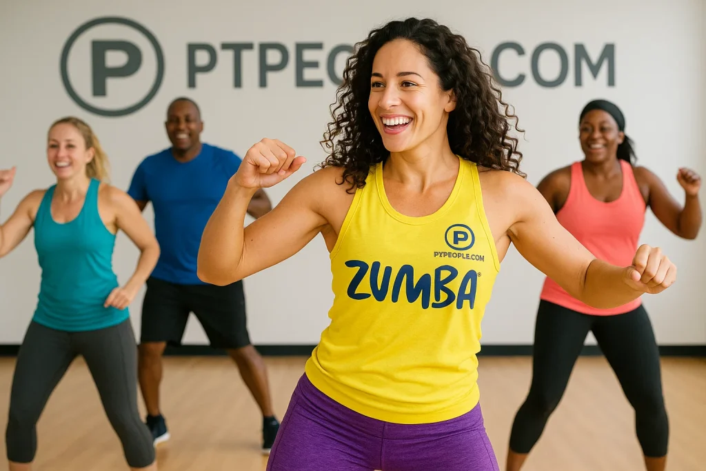 Women enjoying Zumba cardio workout in a bright studio